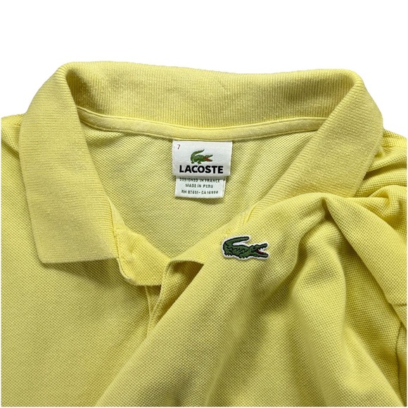 LACOSTE Polo Shirt Mens Size 7 Yellow Short Sleeve Cotton Classic Fit Croc Logo - Picture 1 of 5